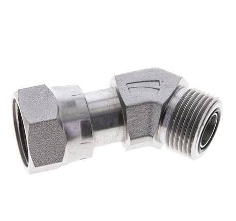 UNS 1''-14 x UNS 1''-14 F/M Verzinkt Stalen L-Fitting 45graden ORFS 400 Bar - Hydrauliek