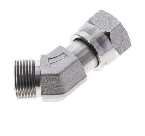 UNS 1''-14 x UNS 1''-14 F/M Verzinkt Stalen L-Fitting 45graden ORFS 400 Bar - Hydrauliek