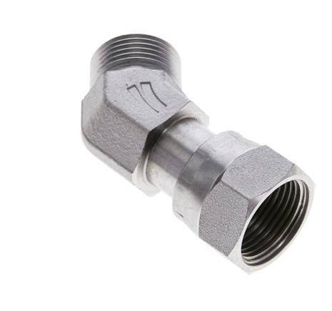 UNS 1''-14 x UNS 1''-14 F/M Verzinkt Stalen L-Fitting 45graden ORFS 400 Bar - Hydrauliek