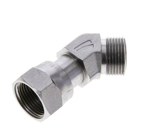 UNS 1''-14 x UNS 1''-14 F/M Verzinkt Stalen L-Fitting 45graden ORFS 400 Bar - Hydrauliek