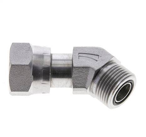 UNS 1''-14 x UNS 1''-14 F/M Verzinkt Stalen L-Fitting 45graden ORFS 400 Bar - Hydrauliek