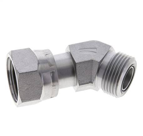 UN 1-3/16''-12 x UN 1-3/16''-12 F/M Verzinkt Stalen L-Fitting 45graden ORFS 400 Bar - Hydrauliek