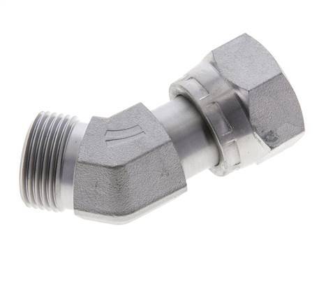 UN 1-3/16''-12 x UN 1-3/16''-12 F/M Verzinkt Stalen L-Fitting 45graden ORFS 400 Bar - Hydrauliek