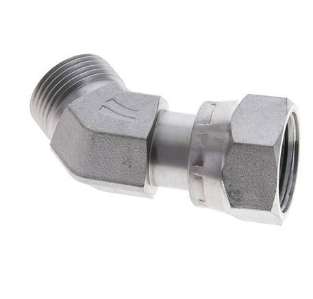 UN 1-3/16''-12 x UN 1-3/16''-12 F/M Verzinkt Stalen L-Fitting 45graden ORFS 400 Bar - Hydrauliek