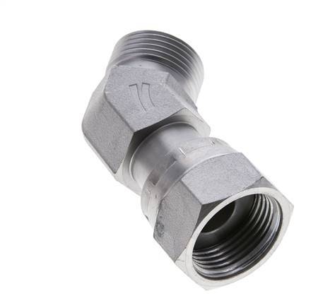UN 1-3/16''-12 x UN 1-3/16''-12 F/M Verzinkt Stalen L-Fitting 45graden ORFS 400 Bar - Hydrauliek