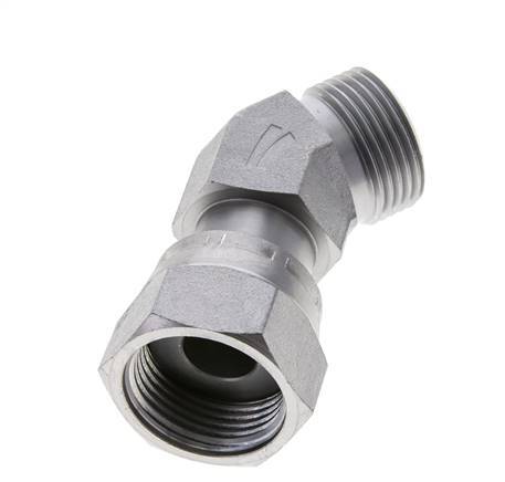 UN 1-3/16''-12 x UN 1-3/16''-12 F/M Verzinkt Stalen L-Fitting 45graden ORFS 400 Bar - Hydrauliek