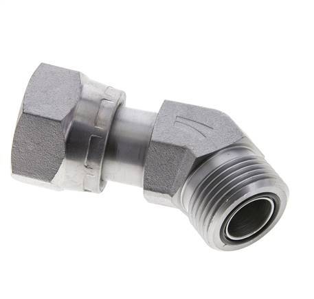UN 1-3/16''-12 x UN 1-3/16''-12 F/M Verzinkt Stalen L-Fitting 45graden ORFS 400 Bar - Hydrauliek