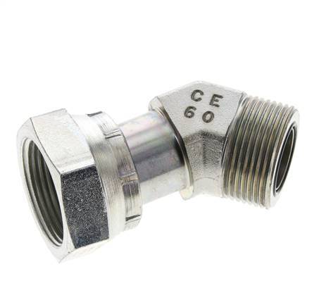 UN 1-7/16''-12 x UN 1-7/16''-12 F/M Verzinkt Stalen L-Fitting 45graden ORFS 400 Bar - Hydrauliek