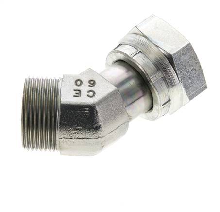 UN 1-7/16''-12 x UN 1-7/16''-12 F/M Verzinkt Stalen L-Fitting 45graden ORFS 400 Bar - Hydrauliek