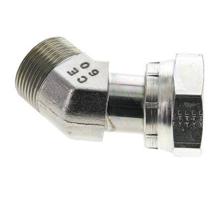 UN 1-7/16''-12 x UN 1-7/16''-12 F/M Verzinkt Stalen L-Fitting 45graden ORFS 400 Bar - Hydrauliek