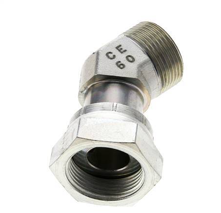 UN 1-7/16''-12 x UN 1-7/16''-12 F/M Verzinkt Stalen L-Fitting 45graden ORFS 400 Bar - Hydrauliek