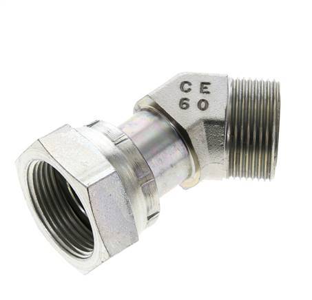 UN 1-7/16''-12 x UN 1-7/16''-12 F/M Verzinkt Stalen L-Fitting 45graden ORFS 400 Bar - Hydrauliek