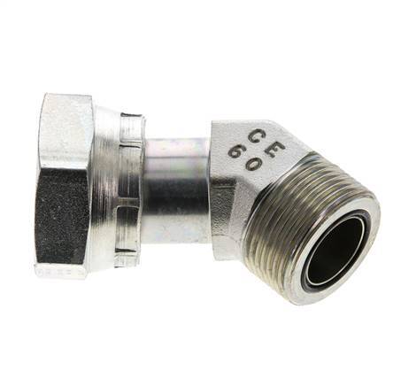 UN 1-7/16''-12 x UN 1-7/16''-12 F/M Verzinkt Stalen L-Fitting 45graden ORFS 400 Bar - Hydrauliek