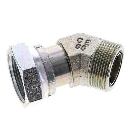 UN 1-11/16''-12 x UN 1-11/16''-12 F/M Verzinkt Stalen L-Fitting 45graden ORFS 250 Bar - Hydrauliek