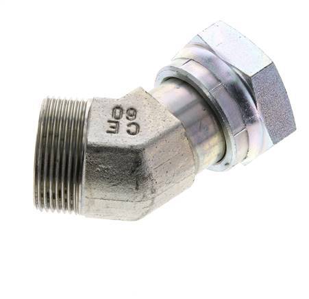 UN 1-11/16''-12 x UN 1-11/16''-12 F/M Verzinkt Stalen L-Fitting 45graden ORFS 250 Bar - Hydrauliek