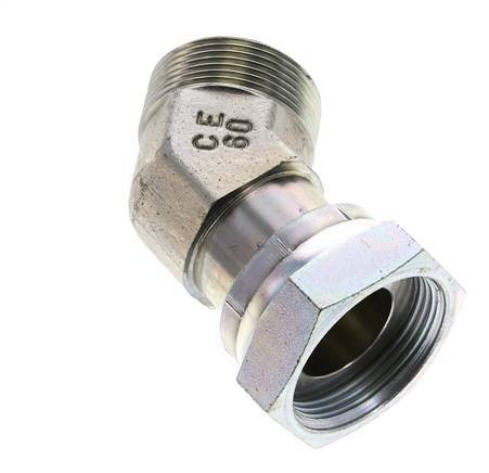UN 1-11/16''-12 x UN 1-11/16''-12 F/M Verzinkt Stalen L-Fitting 45graden ORFS 250 Bar - Hydrauliek