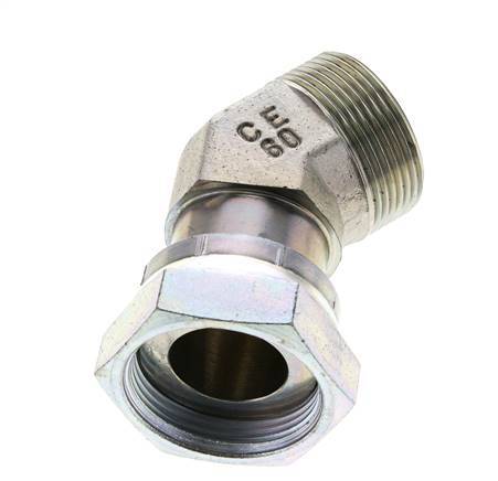 UN 1-11/16''-12 x UN 1-11/16''-12 F/M Verzinkt Stalen L-Fitting 45graden ORFS 250 Bar - Hydrauliek