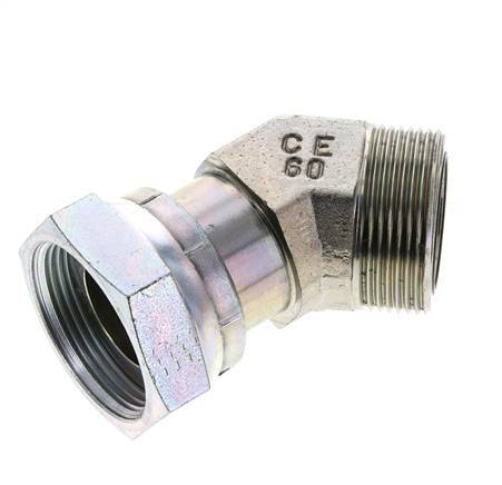 UN 1-11/16''-12 x UN 1-11/16''-12 F/M Verzinkt Stalen L-Fitting 45graden ORFS 250 Bar - Hydrauliek