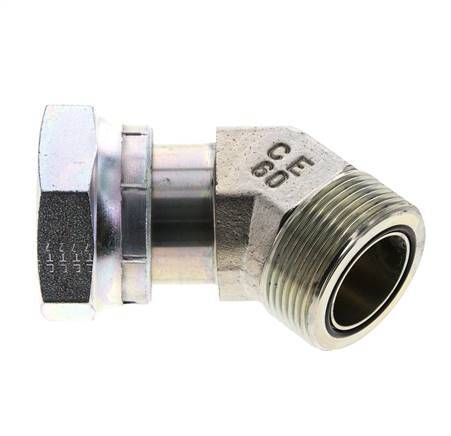 UN 1-11/16''-12 x UN 1-11/16''-12 F/M Verzinkt Stalen L-Fitting 45graden ORFS 250 Bar - Hydrauliek