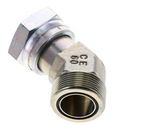 UN 1-11/16''-12 x UN 1-11/16''-12 F/M Verzinkt Stalen L-Fitting 45graden ORFS 250 Bar - Hydrauliek