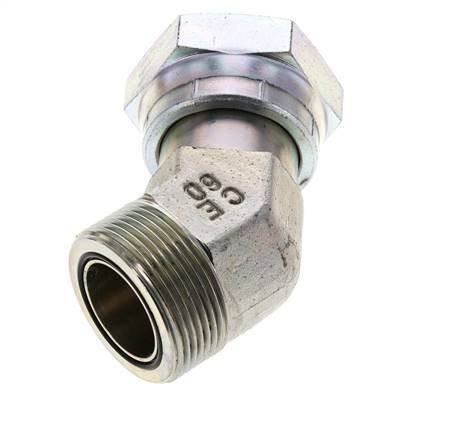 UN 1-11/16''-12 x UN 1-11/16''-12 F/M Verzinkt Stalen L-Fitting 45graden ORFS 250 Bar - Hydrauliek