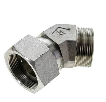 UN 2''-12 x UN 2''-12 F/M Verzinkt Stalen L-Fitting 45graden ORFS 250 Bar - Hydrauliek