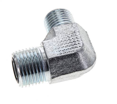 UN 11/16''-16 x UNF 9/16''-18 Buitendraad Verzinkt Stalen L-Fitting 90graden ORFS 630 Bar - Hydrauliek