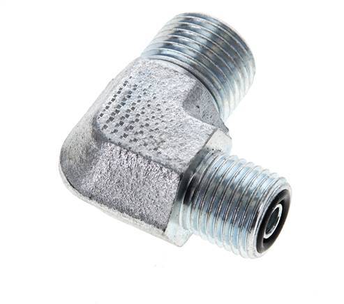 UN 11/16''-16 x UNF 9/16''-18 Buitendraad Verzinkt Stalen L-Fitting 90graden ORFS 630 Bar - Hydrauliek