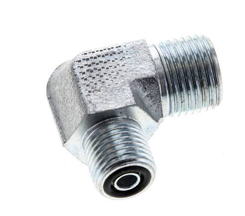 UN 11/16''-16 x UNF 9/16''-18 Buitendraad Verzinkt Stalen L-Fitting 90graden ORFS 630 Bar - Hydrauliek
