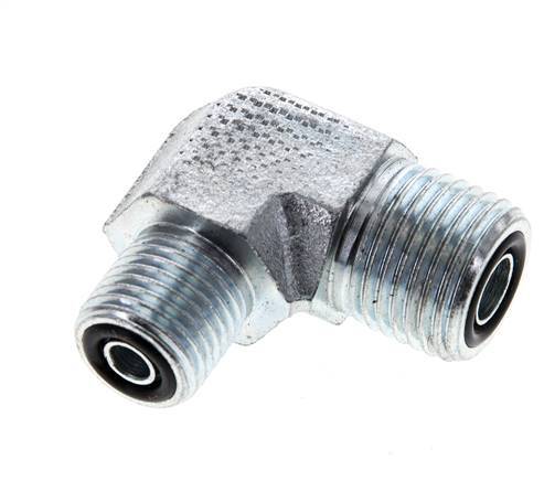 UN 11/16''-16 x UNF 9/16''-18 Buitendraad Verzinkt Stalen L-Fitting 90graden ORFS 630 Bar - Hydrauliek