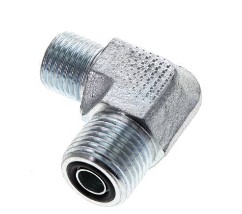 UN 11/16''-16 x UNF 9/16''-18 Buitendraad Verzinkt Stalen L-Fitting 90graden ORFS 630 Bar - Hydrauliek