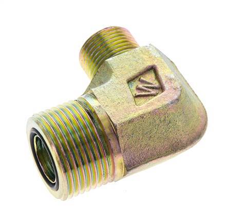 UN 1-3/16''-12 x UN 13/16''-16 Male Zinc plated Steel 90 deg Elbow Fitting ORFS 400 Bar - Hydraulic