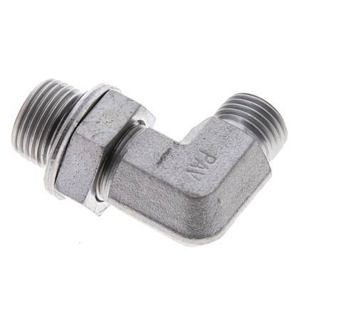 UNF 9/16''-18 x G 3/8'' Buitendraad Verzinkt Stalen L-Fitting 90graden ORFS 400 Bar - Hydrauliek