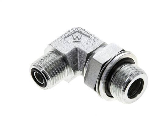 UN 11/16''-16 x G 1/2'' Buitendraad Verzinkt Stalen L-Fitting 90graden ORFS 400 Bar - Hydrauliek