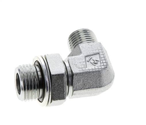 UN 11/16''-16 x G 1/2'' Buitendraad Verzinkt Stalen L-Fitting 90graden ORFS 400 Bar - Hydrauliek