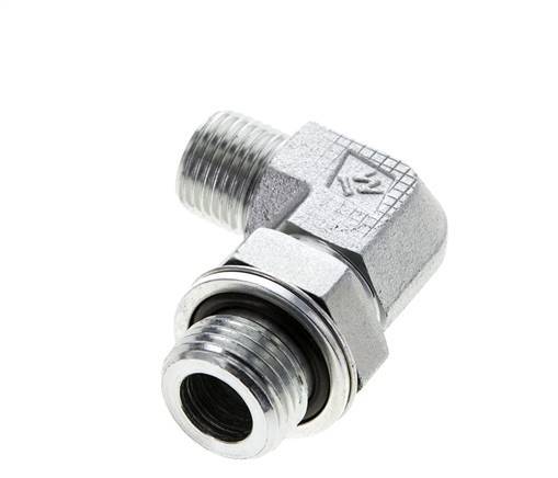 UN 11/16''-16 x G 1/2'' Buitendraad Verzinkt Stalen L-Fitting 90graden ORFS 400 Bar - Hydrauliek