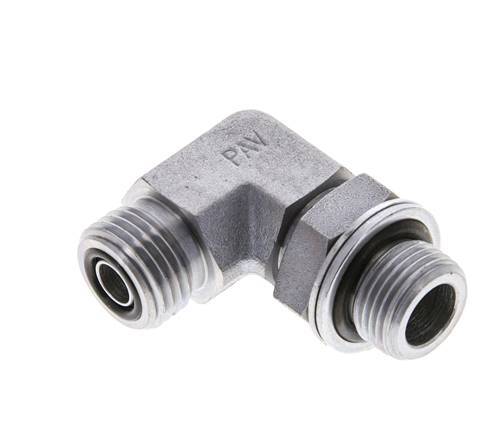 UN 11/16''-16 x G 3/8'' Buitendraad Verzinkt Stalen L-Fitting 90graden ORFS 400 Bar - Hydrauliek