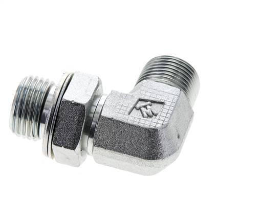 UN 13/16''-16 x G 1/2'' Buitendraad Verzinkt Stalen L-Fitting 90graden ORFS 400 Bar - Hydrauliek