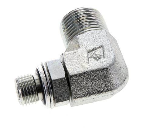 UN 13/16''-16 x G 1/4'' Buitendraad Verzinkt Stalen L-Fitting 90graden ORFS 400 Bar - Hydrauliek