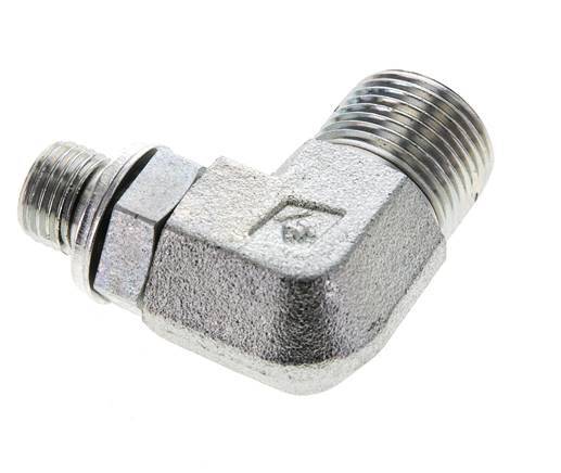UN 13/16''-16 x G 1/4'' Buitendraad Verzinkt Stalen L-Fitting 90graden ORFS 400 Bar - Hydrauliek