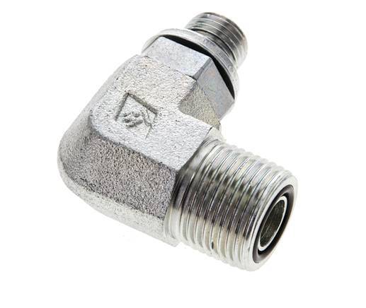 UN 13/16''-16 x G 1/4'' Buitendraad Verzinkt Stalen L-Fitting 90graden ORFS 400 Bar - Hydrauliek
