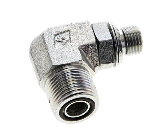UN 13/16''-16 x G 1/4'' Buitendraad Verzinkt Stalen L-Fitting 90graden ORFS 400 Bar - Hydrauliek