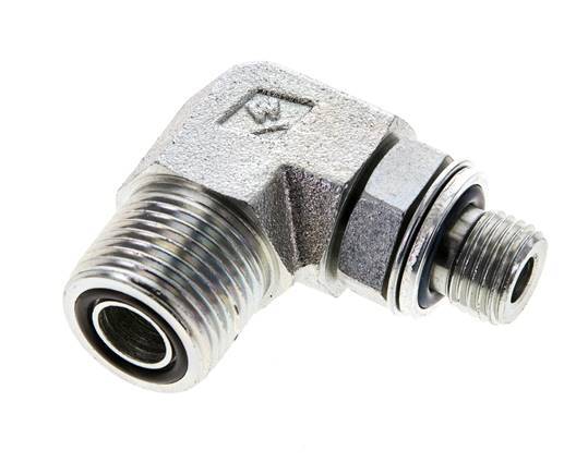 UN 13/16''-16 x G 1/4'' Buitendraad Verzinkt Stalen L-Fitting 90graden ORFS 400 Bar - Hydrauliek