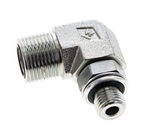 UN 13/16''-16 x G 1/4'' Buitendraad Verzinkt Stalen L-Fitting 90graden ORFS 400 Bar - Hydrauliek