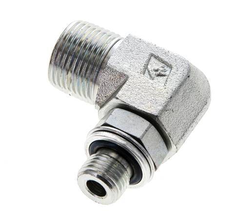 UN 13/16''-16 x G 1/4'' Buitendraad Verzinkt Stalen L-Fitting 90graden ORFS 400 Bar - Hydrauliek