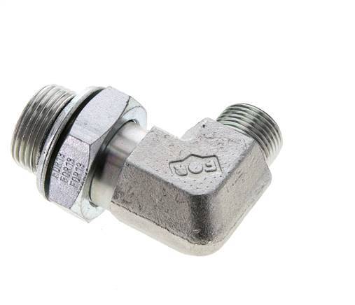 UN 13/16''-16 x G 3/4'' Buitendraad Verzinkt Stalen L-Fitting 90graden ORFS 400 Bar - Hydrauliek