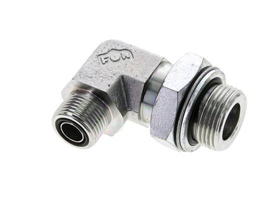 UN 13/16''-16 x G 3/4'' Buitendraad Verzinkt Stalen L-Fitting 90graden ORFS 400 Bar - Hydrauliek