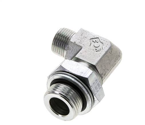 UN 13/16''-16 x G 3/4'' Buitendraad Verzinkt Stalen L-Fitting 90graden ORFS 400 Bar - Hydrauliek
