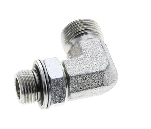 UN 13/16''-16 x G 3/8'' Buitendraad Verzinkt Stalen L-Fitting 90graden ORFS 400 Bar - Hydrauliek