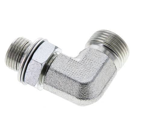 UN 13/16''-16 x G 3/8'' Buitendraad Verzinkt Stalen L-Fitting 90graden ORFS 400 Bar - Hydrauliek